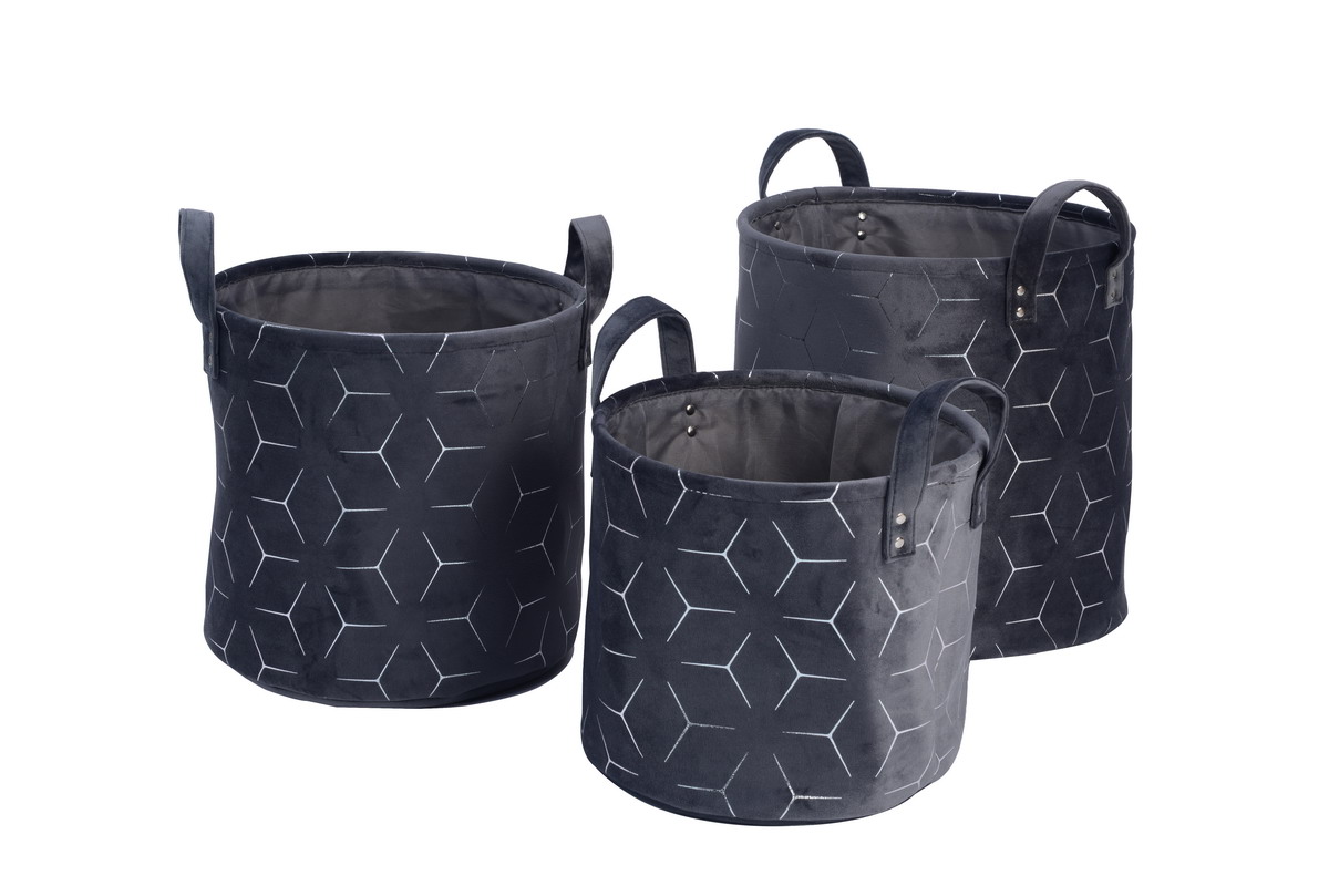 Set of 3 velvet baskets with printing,Velvet items